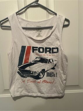 Ford White Girls' Tank Top with Blue and Red Racing Stripes